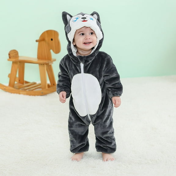 Cethrio Baby Boys Winter Rompers, Fleece Zipper Warm One Pieces Jumpsuit Outfits Dark Gray Size 3-6 Months