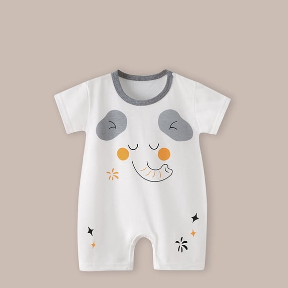 Cethrio Kids Button Bodysuits, Cotton Short Sleeve Cute Crawling Soft Jumpsuit White 3-6 Months