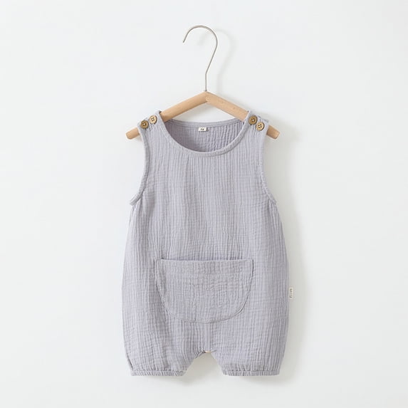 Cethrio Baby Casual Bodysuits, Soft Crawling Cotton Short Sleeve Cute Infant Jumpsuit Gray 6 Months