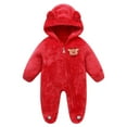 thumbnail image 1 of Cethrio Baby Girls Bodysuits, Fleece Warm Hooded One Pieces Winter Rompers Red Size 9-12 Months, 1 of 1