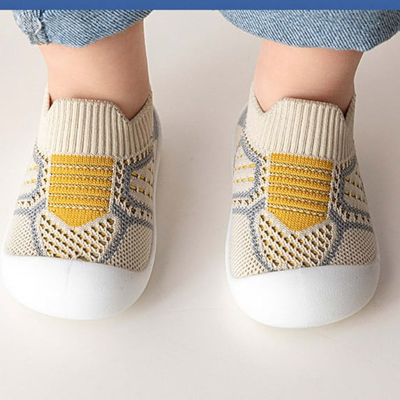 Cethrio Baby Girls Boys Sneakers, Non Slip Breathable Mesh Lightweight Walker Shoes Khaki Size 10 Little Kids