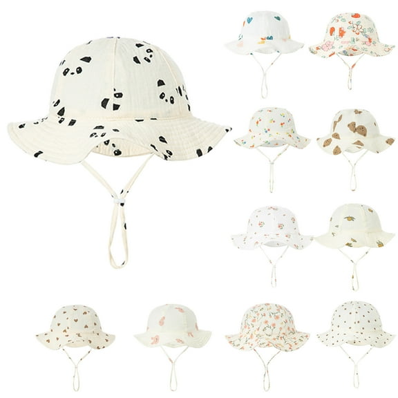 Cethrio Kids Girls Boys Sun Hats, Breathable Cotton Wide Brim Outdoor Summer Hats White Size 3-12Months