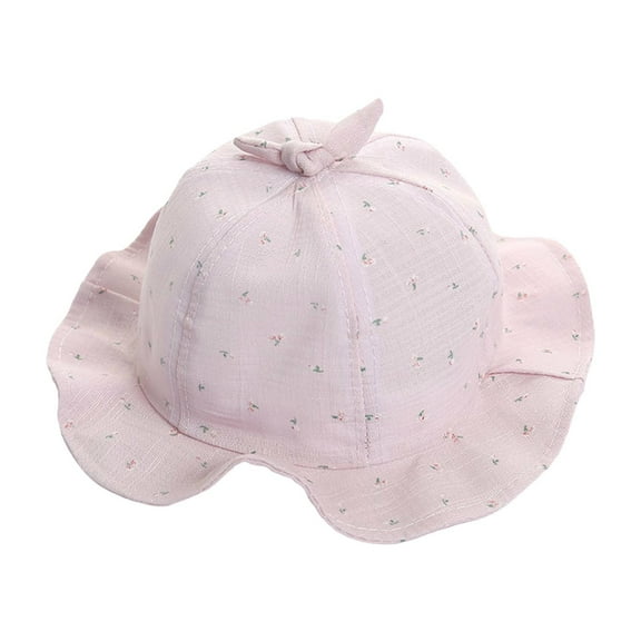Cethrio Kids Girls Bucket Hats, Outdoor Summer Wide Brim Breathable Sun Hats Pink Size 0-18 Months