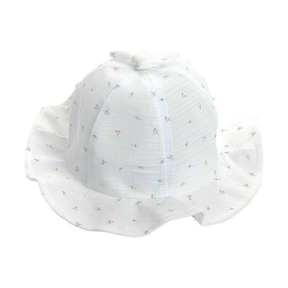 Cethrio Kids Girls Bucket Hats, Outdoor Summer Wide Brim Breathable Sun Hats White Size 0-18 Months