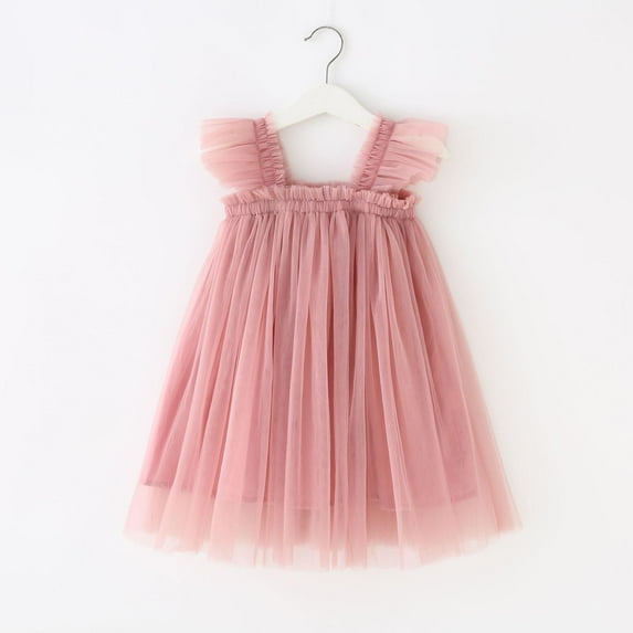 Cethrio Kids Girls Dresses- Mesh Cute Casual Sleeveless Fashion Girls Summer Dresses Pink Size 6-12Months