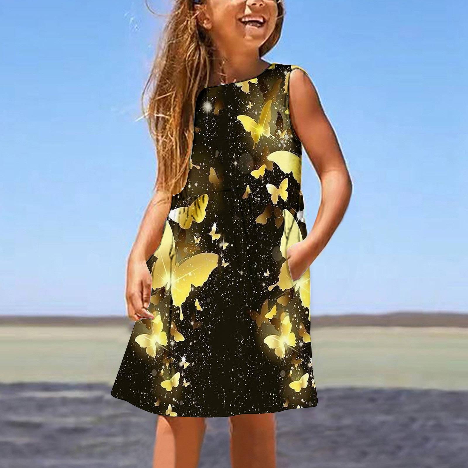Cethrio Kids Girls Dresses- Sleeveless Fashion Casual Polyester Cute Girls Summer Dresses Black Size 11-12 T, Girl's