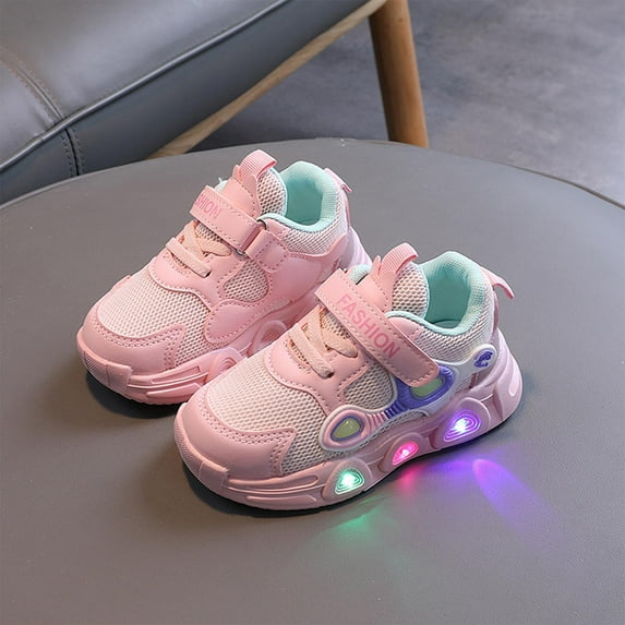 Cethrio Kids Girls Light Up Sneakers, Walking Lightweight Breathable No Slip Athletic Shoes Pink Size 6-12 Months
