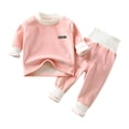 thumbnail image 1 of Cethrio Kids Girls Long Sleeve Pajama Sets, 2 Piece Thermal Cotton Girls' Sleepwear Pink Size 4Months-4T, 1 of 2