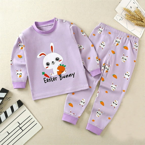 Cethrio Baby Girls Pajama Sets, Casual Printed Long Sleeve Cotton Loungewear Clothes Purple Size 3 Months