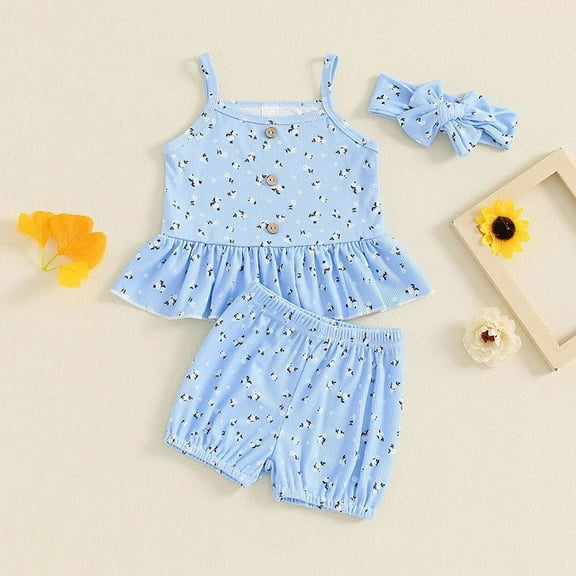 Cethrio Baby Girls Shirts and Shorts Set, Sleeveless Gifts Summer Outfit Sets Blue Size 6-12 Months