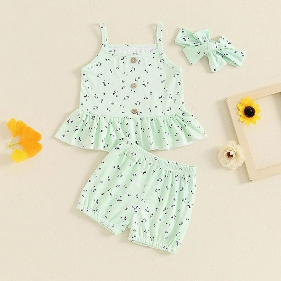 Cethrio Baby Girls Shirts and Shorts Set, Sleeveless Gifts Summer Outfit Sets Green Size 6-12 Months