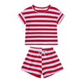 thumbnail image 1 of Cethrio Kids Girls' Summer Short Sets, 2-Piece Stripe Short Sleeve Outfit Sets Red Size 6-12 Months, 1 of 2