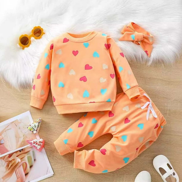 Cethrio Baby Girls Sweatshirts and Sweatpants Set Printed 2 Piece Casual 2024 Outfit Sets Orange Size 12 18 Months