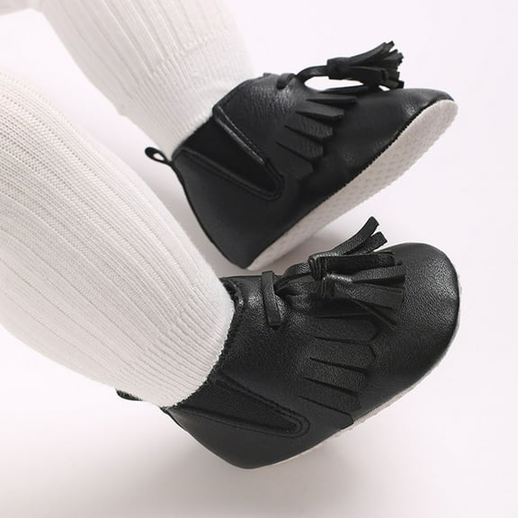 Cethrio Toddler Girls Walker Shoes, Non-Slip Lightweight High-Top Soft Sneakers Black Size 4 Toddler