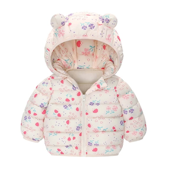 Cethrio Kids Girls Winter Coats, Lightweight Thermal Printed Zip up Puffer Jackets White Size 6-12 Months