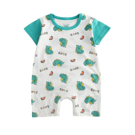 Cethrio Baby Summer Bodysuits, Short Sleeve Soft Cute Crawling Cotton Infant Jumpsuit Green 6M