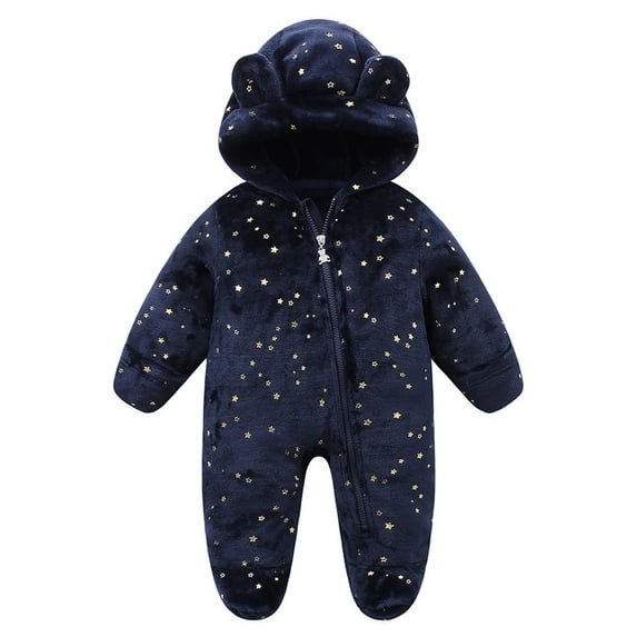 Cethrio Fleece Jacket for Kids, Thicken Zip up Hooded Warm Winter Romper Jumpsuit Navy Size 9-12 Months