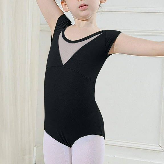 Cethrio Ballet Leotards for Girls, Summer Short Sleeve Dancing Gymnastics Leotards Black Size 7-8 T