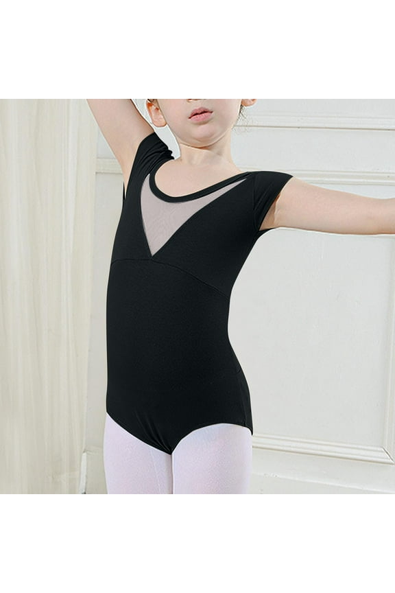 Ballet Leotards for Girls, Summer Short Sleeve Dancing Gymnastics Leotards Black Size 7-8 T