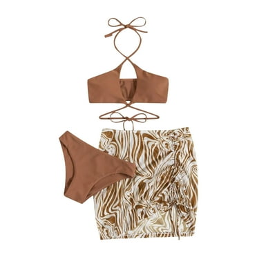 Cethrio Bathing Suit for Women Two Piece-Swimsuits Fashion Sexy Solid and Print Split Set Swimwear Coffee
