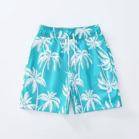 Cethrio Beach Shorts for Boys, Elastic Waist Drawstring Athletic Printed Summer Shorts Light Blue Size 12-13 T