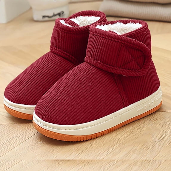 Cethrio Big Boys Ankle Boots, Non-Slip Fleece Lined Thermal Soft Sole Winter Shoes Red Size 1(Big Kids)