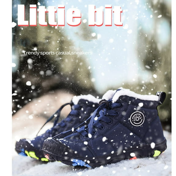 Cethrio Big Boys Girls Sneakers, Warm Breathable Non Slip Athletic Winter Shoes Dark Blue Size 5 Big Kids