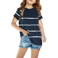 thumbnail image 1 of Cethrio Big Boys Girls T Shirts, Crewneck Short Sleeve Casual Stripe Summer Tops Navy Size 5-6 T, 1 of 5