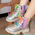 thumbnail image 1 of Cethrio Big Girls Ankle Boots, Comfortable Round Toe Non-Slip Side Zipper Lace Up Boots Silver Size 1.5 Big KIds, 1 of 8