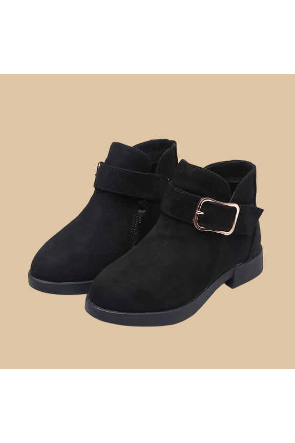 Big Girls Ankle Boots, Soft Sole School Slip-Resistant Buckle Strap Winter Shoes Black Size 1(Big Kids)