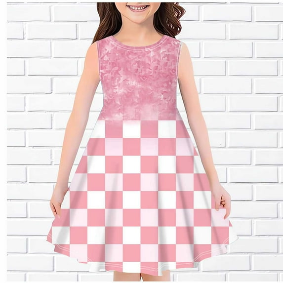 Cethrio Big Girls Casual Dresses, Crew Neck Print Sleeveless Summer Clothes Pink Size 11-12 T