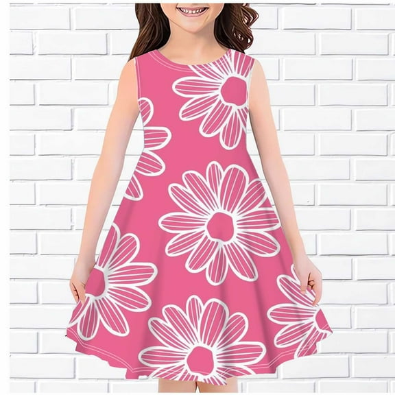 Cethrio Big Girls Casual Dresses, Floral Print Sleeveless Crew Neck Summer Clothes Green Size 11-12 T