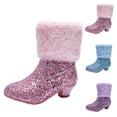 thumbnail image 1 of Cethrio Big Girls Cowboy Boots Size 1（Big Kids), Non-slip Thermal Mid-Calf Princess Dancing Boots Pink, 1 of 8
