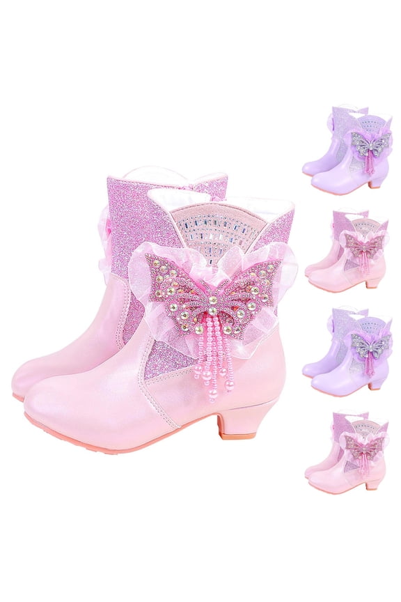 Big Girls Cowboy Boots Size 3(Big Kids), Dancing Mid-Calf Non-slip Thermal Princess Boots Pink