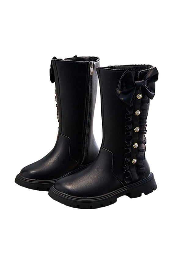 Big Girls' Knee Boots, Non Slip Platform Waterproof Riding Boots Winter Shoes Black Size 2(Big Kids)