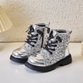 thumbnail image 1 of Cethrio Big Girls Lace Up Boots, Warm Zipper School Non-slip Winter Shoes Silver Size 1(Big Kids), 1 of 9
