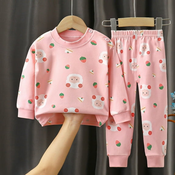 Cethrio Big Girls Pajama Sets, 2 Piece Cotton Long Sleeve Kids Sleepwear Sets Pink Size 7-8 T