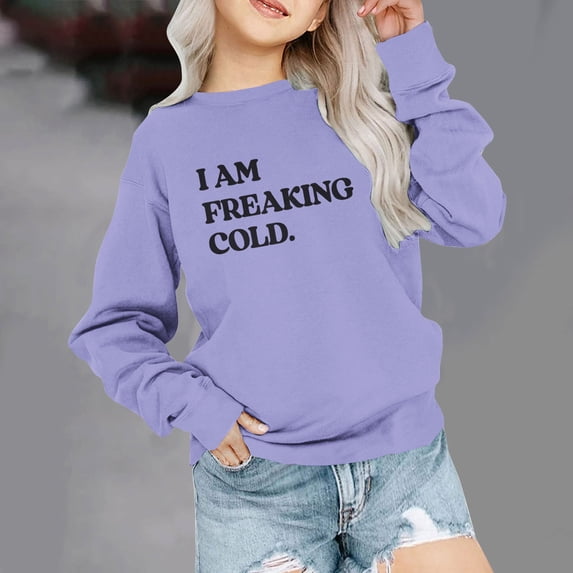 Cethrio Big Girls Sweatshirts, Print Crew Neck Casual Long Sleeve Pullover Tops Purple Size 7-8 T