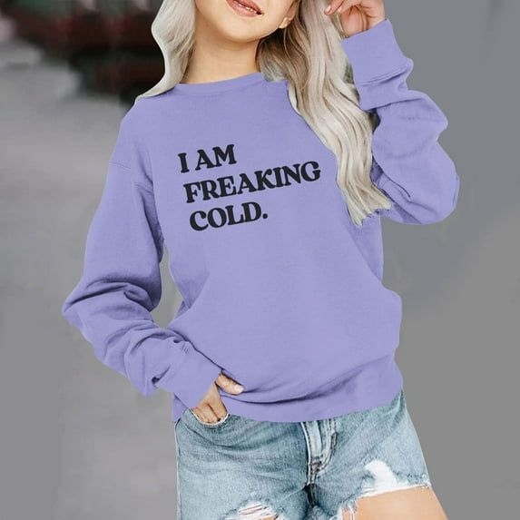 Cethrio Big Girls Sweatshirts, Print Long Sleeve Casual Crew Neck Pullover Tops Purple Size 11-12 T