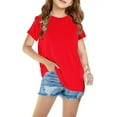 thumbnail image 1 of Cethrio Big Girls T Shirts, Casual Solid Color Short Sleeve Crewneck Summer Tops Red Size 5-6 T, 1 of 5