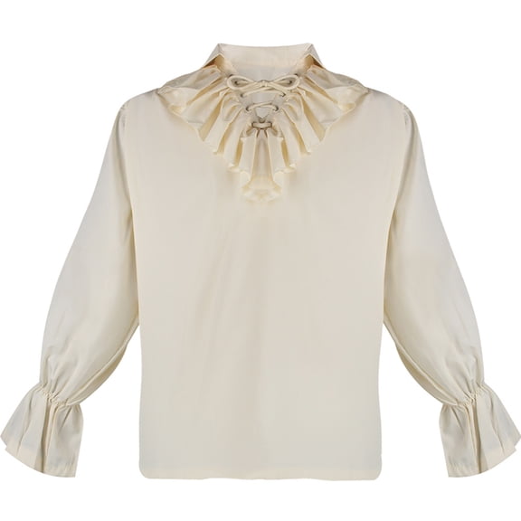 Wavsuf Big Mens Sweatshirts V-neck Turndown Vintage Casual Beige Blouse Tops Size M