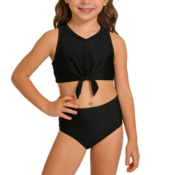 Cethrio Bikini Swimsuits for Girl, Summer Beach High-waisted Two Piece Bathing Suits Black Size 6