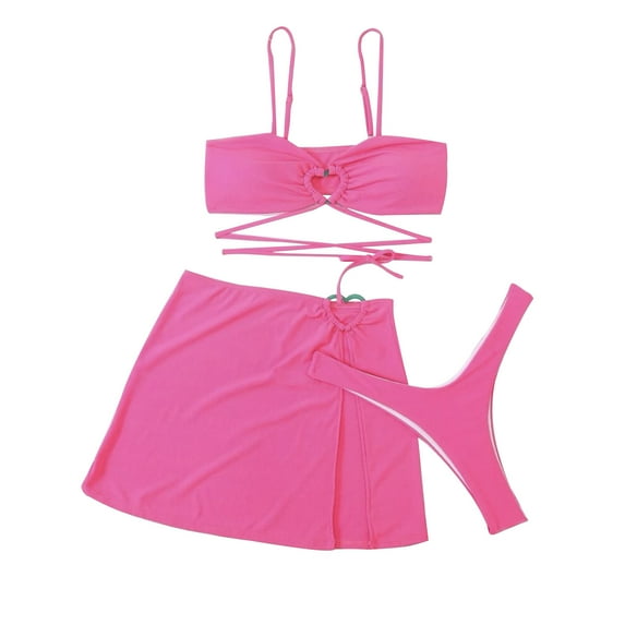 Cethrio Bikini Swimsuits for Women, Quick Dry 3 Piece Swimsuits Bathing Suits Hot Pink Size XL