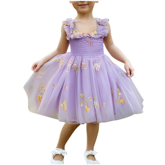 Cethrio Birthday Dresses for Kids Girls, A-Line Mesh Sleeveless Summer Princess Dresses Purple Size 4-5T