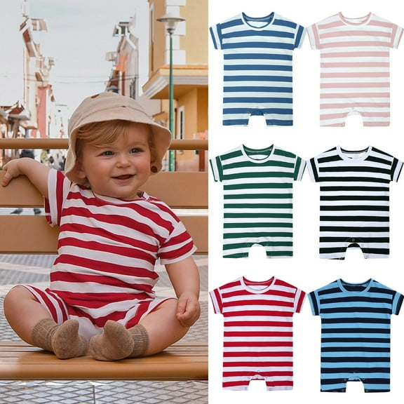Cethrio Bodysuits for Kids Boys, Summer Cotton Stripe One Piece Clothing Red Size 3 Months-2T