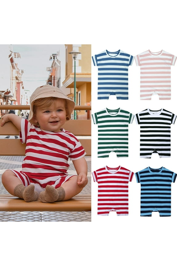 Bodysuits for Kids Boys, Summer Cotton Stripe One Piece Clothing Red Size 3 Months-2T