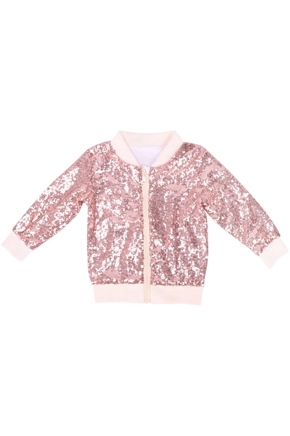 Bomber Jackets for Girls, Performance Sequin Full Zip Dance Spring Fall Outerwear Rose Gold Size 6 T