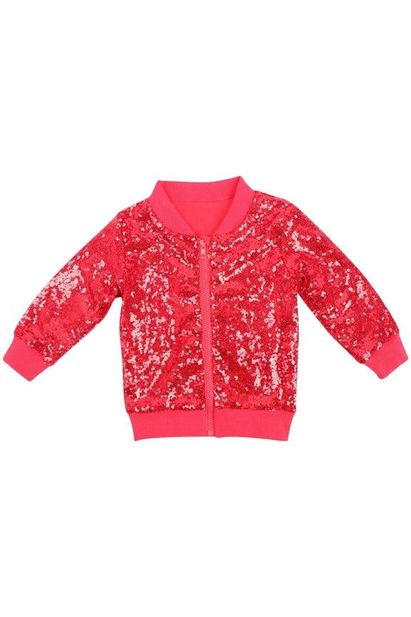 Bomber Jackets for Girls, Sequin Dance Full Zip Performance Spring Fall Outerwear Red Size 7 T