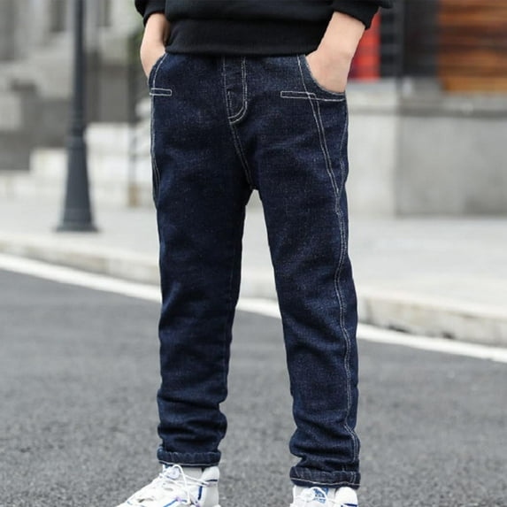 Cethrio Bootcut Jeans for Kids Boys, Elastic Waist School Stretch Casual Denim Pants Navy Size 4-5 T
