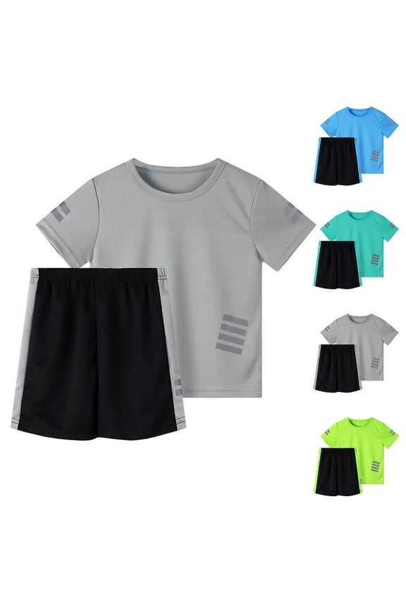 Boys Activewear Outfit Sets, 2 Piece Quick-dry Summer Football Boys' Clothing Sets Gray Size 10-12